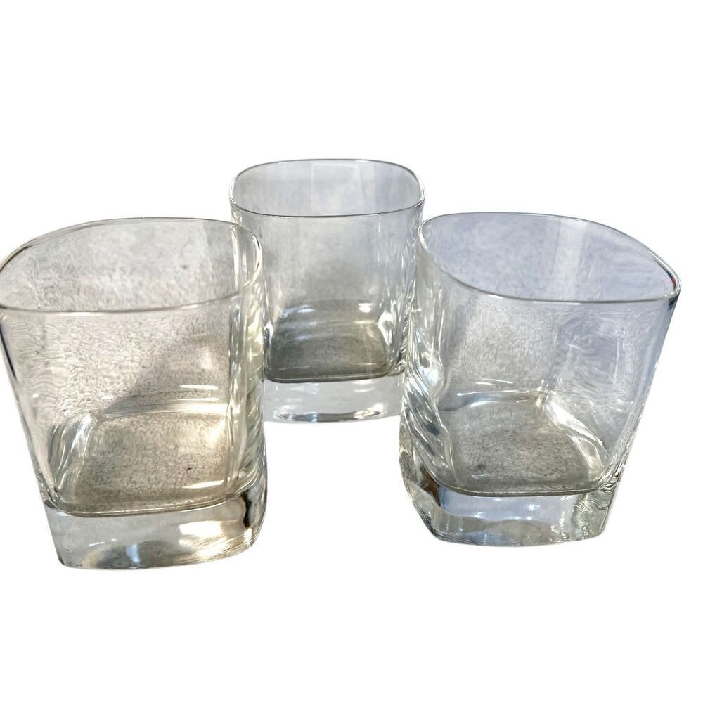 Set of 3 Vintage Luigi Bormioli Crystal Whiskey Glasses With Square Base